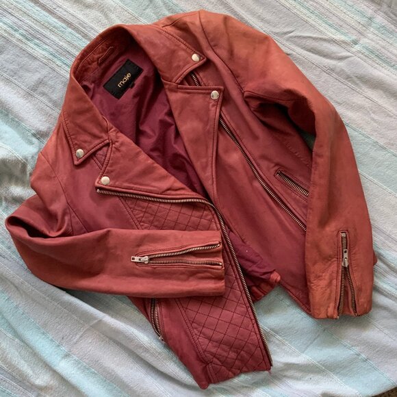 Mauve Maje Leather Bike Jacket - Picture 5 of 8